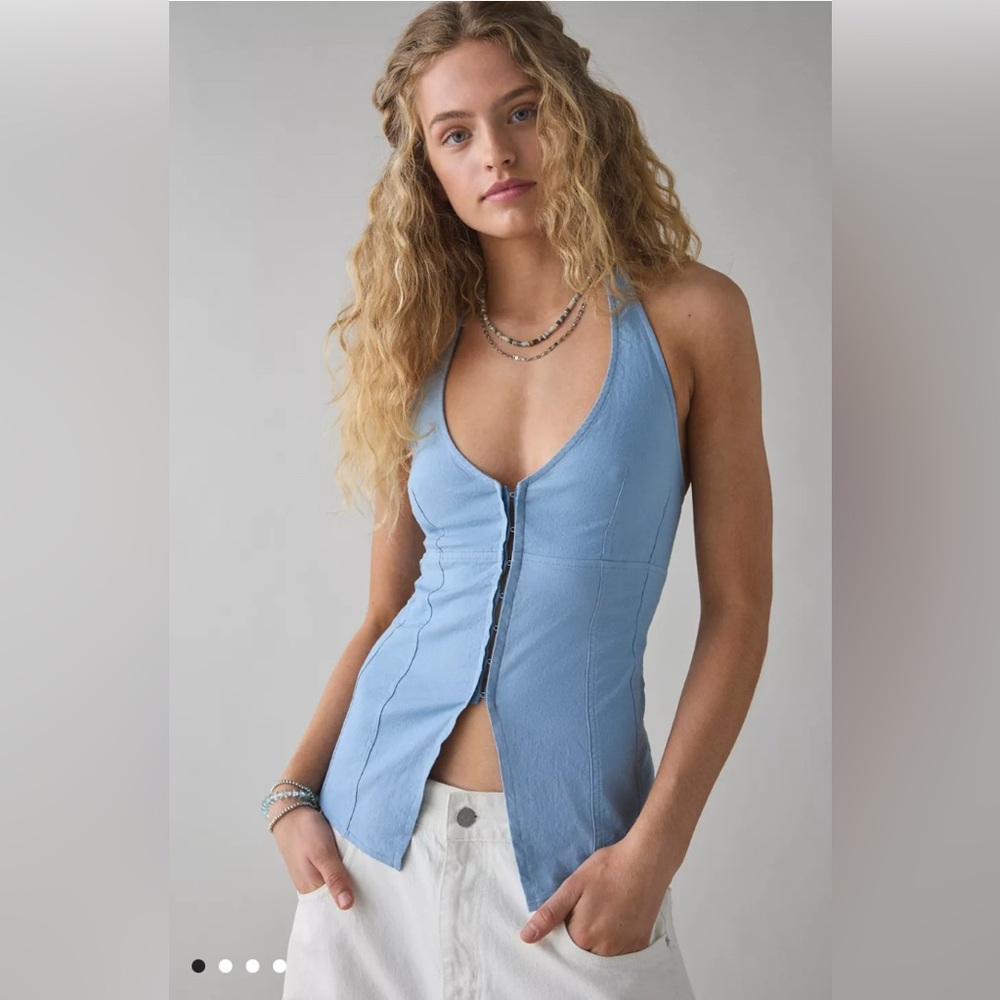 NWT - Urban‎ outfitters - Sari Seamed Linen-Blend Halter Vest Top